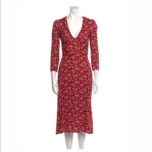 Reformation Red Midi Dress with White Floral Print